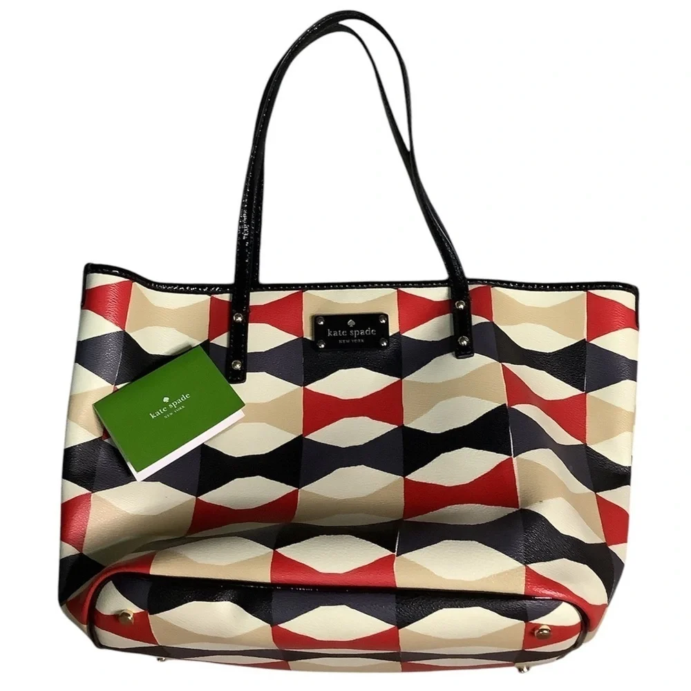 Kate Spade Red and Black Geometric Tote Bag